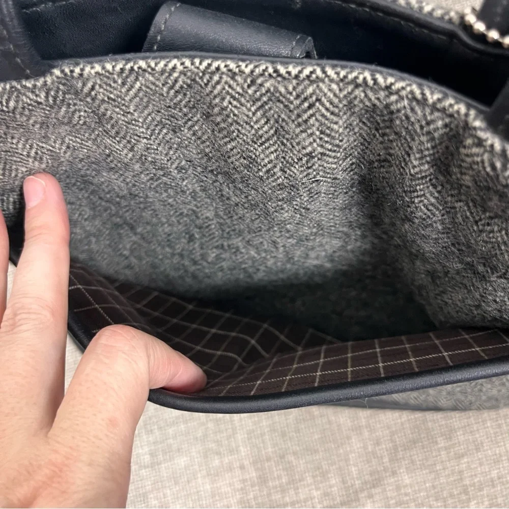 Coach Y2K Bleecker Satchel Gray Wool Leather Bag Herringbone Purse Academia - Picture 10 of 11